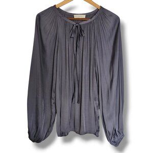 By Together Gray Pleated Long Sleeve Blouse Size S Flowy Drape Dressy Silky Boho